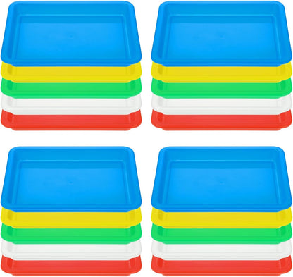 20 Pack Plastic Art Trays, 5 Colors Activity Crafts Tray Serving Tray Organizer Tray for School Classroom DIY Projects, Painting, Jewelry, Beads, Home Organizing Supply（13.4 * 10 * 1 inches）