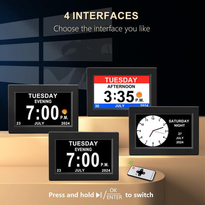 8inch Extra Large Impaired Vision Digital Alarm Clock with Day and Time for Elderly Calendar Clock Auto Dimmable Clock