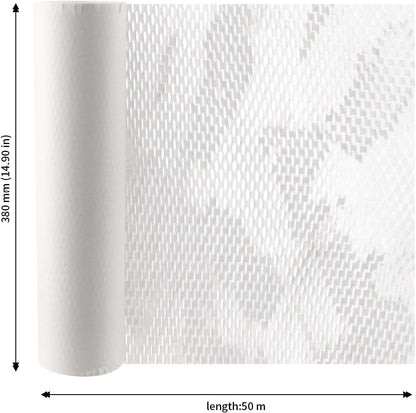 JAPCHET 15 In x 164 Ft White Honeycomb Packing Paper, Honeycomb Paper with Sticker Labels and 10 m Rope Honeycomb Wrap Roll for Packaging and Shipping