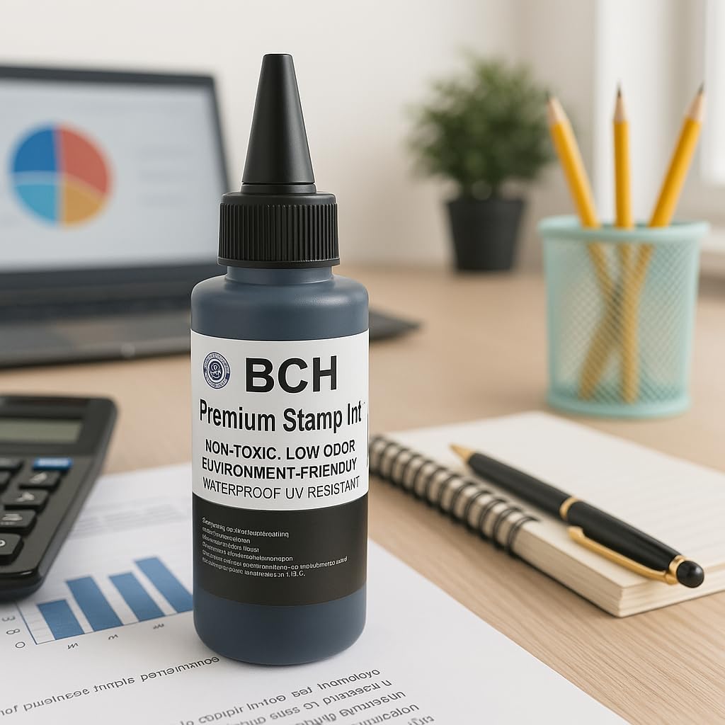 BCH Premium Black Stamp Ink Refill | Quick-Dry Permanent & Waterproof Ink Formula for Self Inking Rubber Stamps, Stamp Pads, Notary Supplies, Stamp Ink | 2.5 oz Bottle – Office & Business Use