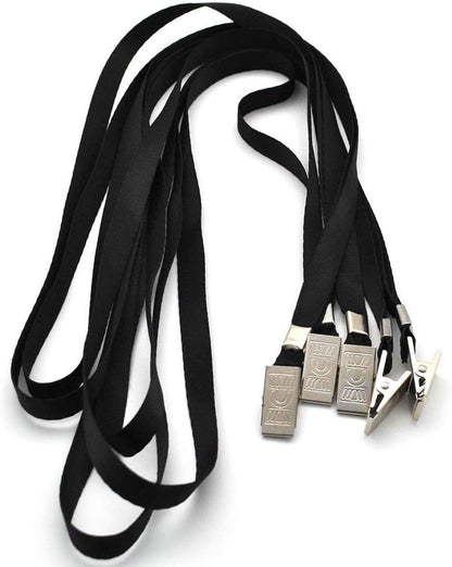 Beebel Black Lanyards 100 Pack Nylon Flat Badge Lanyard Bulldog Clip for Id Badge Name Tags