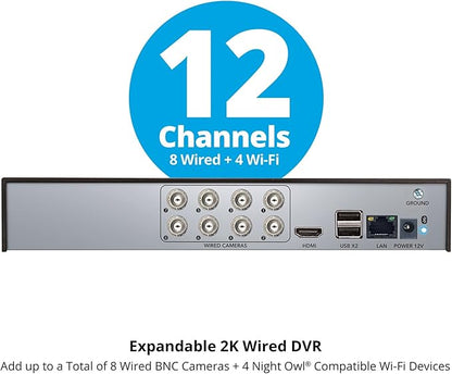 Night Owl 2-Way Audio 12 Channel DVR Video Home Security Camera System with (6) Wired 2K HD Indoor/Outdoor Deterrence Cameras and 1TB Hard Drive (Add up to 2 More Wired and 4 Wi-Fi Cameras)
