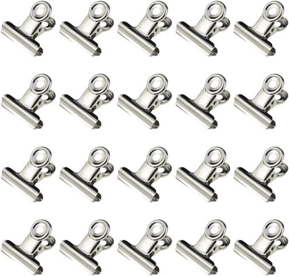 HAHIYO 1.25inch Silver Bulldog Clips Metal File Hinge Binder Clips Clamps Save Space Strong Spring Jaws Rock Solid Grip Book Lay Flat Deburred Edge for Hang Photos Wall Grid Dog Food 20PCS