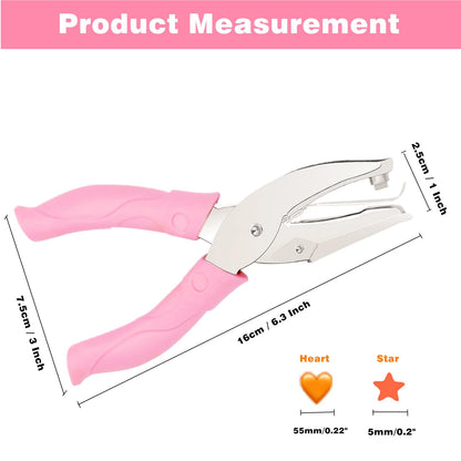 2 Pieces Metal Handheld Hole Paper Punches, Heart and Star Shape Single Hole Paper Punch with Pink Soft Grip Handles, Tag Puncher Set for DIY Craft Tags, Clothing Tickets, Scrapbook Tools