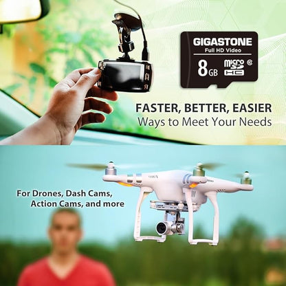 GIGASTONE 8GB Micro SD Card 10-Pack, Full HD Video, Surveillance Security Cam Action Camera Drone, 85MB/s Micro SDHC Class 10