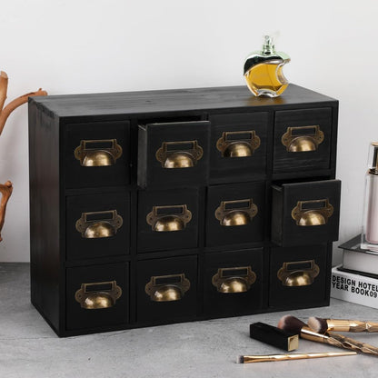 Apothecary Drawers Apothecary Cabinet with Drawers Card Catalog Cabinet Wooden Card Catalog Wooden Storage Box for Desktop Organizer (Black12)