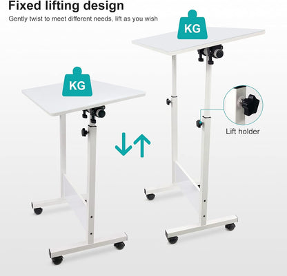 KOUPA Adjustable Height Standing Desk, Writable Tempered Glass Desktop with Eraser, 360° Flip, Wheels – Ideal for Small Spaces and Home Offices, 31 in, White(Adjustable Height: 32-47 in)