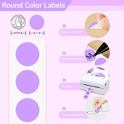 1 Inch Circle Dot Stickers 1000 PCS Color Coding Thermal Labels Dots Writable Printable Small Round Stickers for Office, Classroom, Inventory, Garage, Organizing Storage, Light Purple