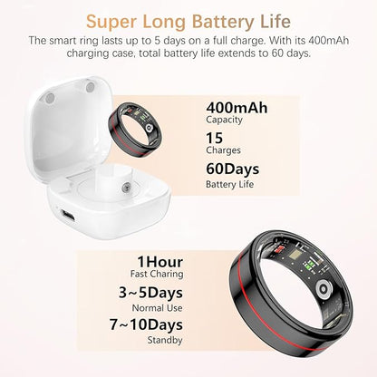 Fit Ring, Smart Health Rings for Women Men with Heart Rate,Blood Oxygen,HRV,Stress Level, Sleep Monitor, Step Tracker, No Subscription Fee, IP68 Waterproof Smart Ring for iphone &Android (Black, 10#)