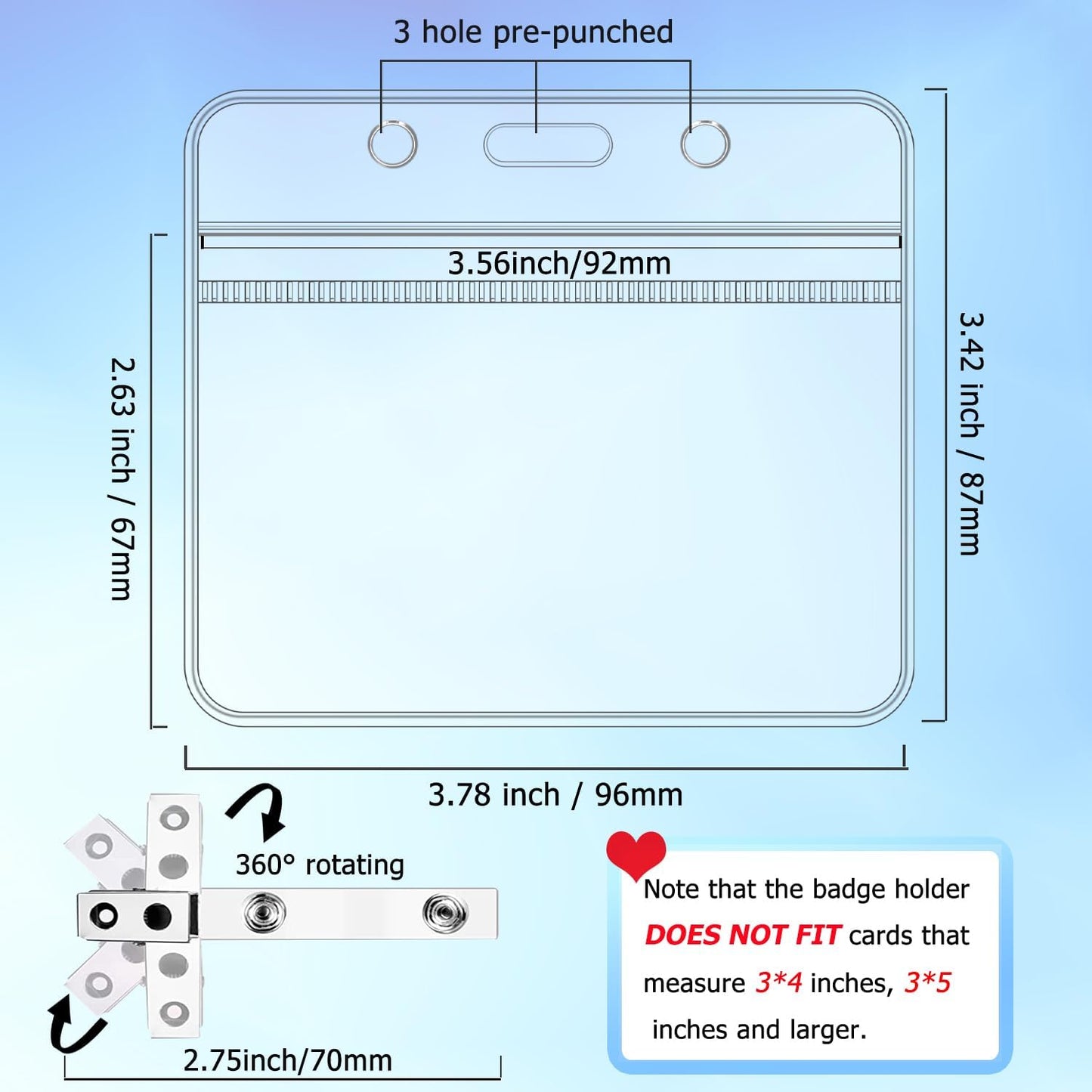 25 Pcs Badge Holders with Clip Thick Clear Name Tag Badge Holders Plastic Horizontal ID Card Holder with Waterproof Resealable Zip