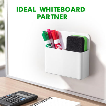 2 Pcs Magnetic Dry Erase Marker Holder for Whiteboard, Plastic Magnetic Pen Holder for Refrigerator Fridge, Magnet Pencil Cup for School Classroom, Locker Accessories, Pen Cup Organizer-White