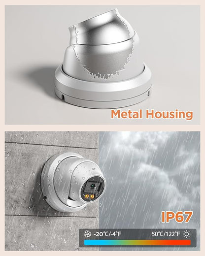 PoE Security Camera System, 4X 4MP Wired Dome IP Cameras Outdoor with Audio, AI Human Vehicle Detection, 5MP 8CH NVR with 2TB HDD, Smart Color Night Vision, 24/7 Recording, PD93BA0408-4MD-1