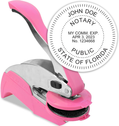 MaxMark Notary Seal Round Pink Embosser for Florida State - Includes Gold Burst Seal Labels (50 Count)