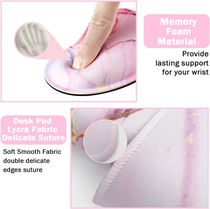 Keyboard Mouse Pad Set, Extended Mouse Pad+Keyboard Wrist Rest Support, Memory Foam Ergonomic Easy Typing, 3Pcs (35.4×15.7 in) Desk Pad Set for Home Office Study Game- Pink Marble