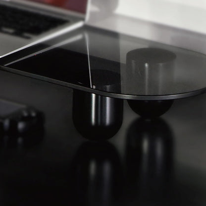 Fenge Monitor Stand Riser, 34 Inch Dual Monitor Riser for Large Monitors, Desk Organizer with Glass Shelf & Solid Wood Legs, Computer Stand for Laptop, TV, PC, Printer, Black