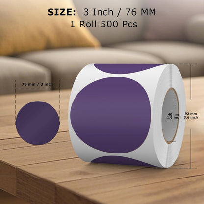 500 PCS Colored Dot Stickers 3 Inch Vinyl Purple Circle Labels Removable Waterproof Color Coding Round Floor Sticker for Inventory School Marking Organization