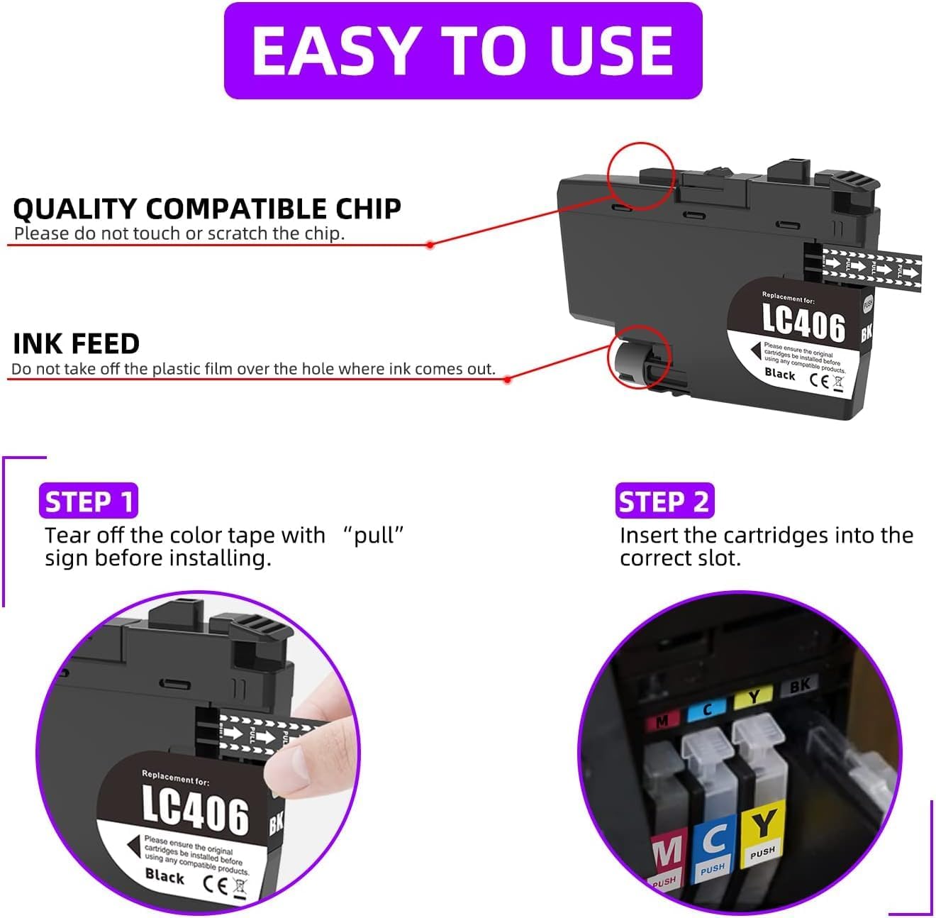 LC406 Ink Cartridges Compatible for Brother LC406 LC406XL Ink Cartridges Work for Brother MFC-J4335DW MFC-J4535DW MFC-J5855DW MFC-J6955DW MFC-J6555DW Ink (4 Pack)