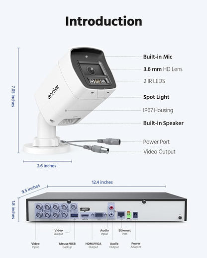 ANNKE 2MP Two-Way Audio Security Camera System, 8CH 3K Lite DVR, 4pcs 1080P CCTV White Wired Cams with Smart Color Night Vision, AI Motion Detection, 2TB HDD for Outdoor Home Surveillance