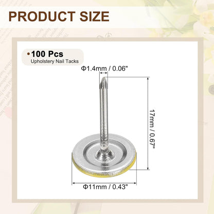 uxcell 100Pcs Upholstery Tacks, 11mmx17mm Flat Head Thumb Tack Decorative Furniture Nails Push Pins for Furniture Sofa Headboards, Yellow