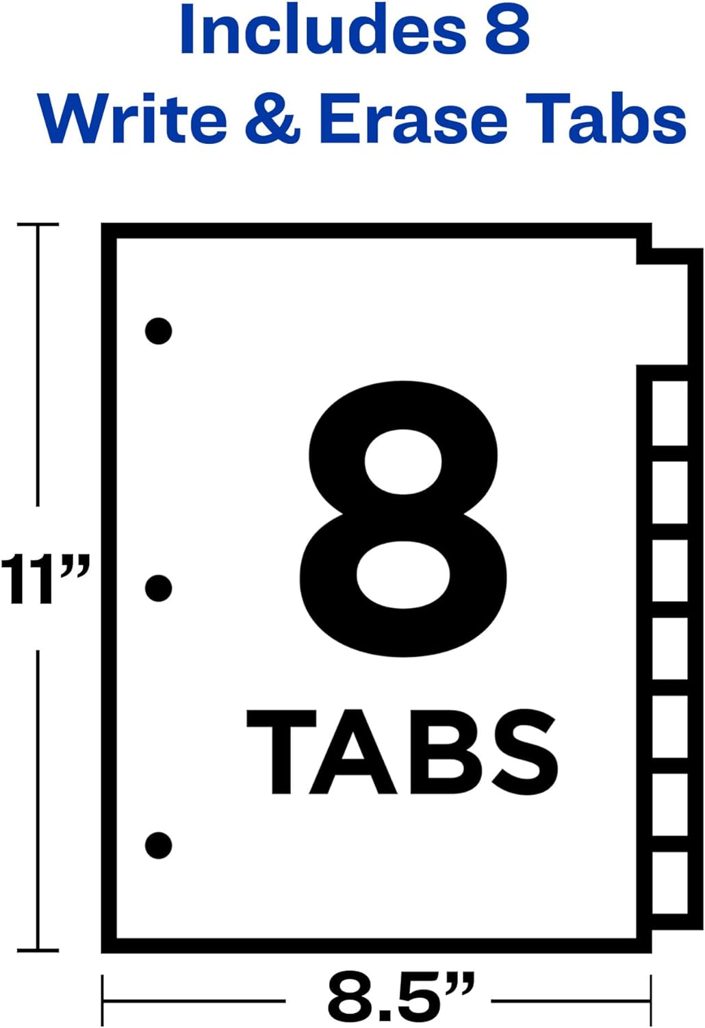 Avery 8-Tab Binder Dividers, Write & Erase White Big Tabs, 1 Set (23078)