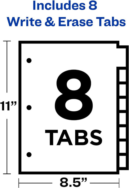 Avery 8-Tab Binder Dividers, Write & Erase White Big Tabs, 1 Set (23078)