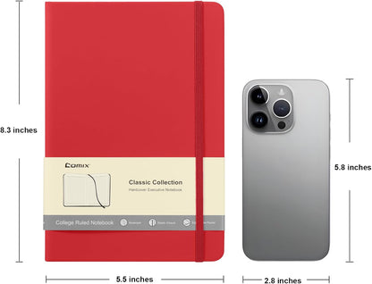 Comix 6 Pack Lined Journal Notebooks for Work, 240 Pages, 5.5"x8.3", Red, Hardcover, A5 Medium College Ruled, Journaling Notebooks for Notes-taking, Fits for Office School Home