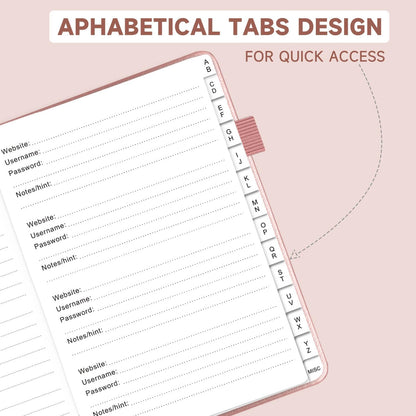 Password Book with Alphabetical Tabs – Hardcover Internet Address & Password Organizer – Password Keeper Notebook for Computer & Website – 7 x 10" Log-in Password Journal w/Thick Paper (Rose Gold)