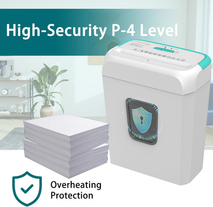 Bonsaii High Security Shredding Paper Shredder, 6-Sheet Cross-Cut, Credit Card Shredder, Home Office, Handle for Document, Mail, Staple, 3.4 Gal Wastebasket, White & Blue(C237-B)