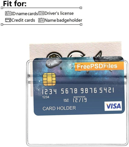 Clear Plastic Horizontal Name Tag Holder and Metal Badge Clip with Vinyl Straps Waterproof PVC ID Card Holders (100 Pack, Horizontal Large 3x4)