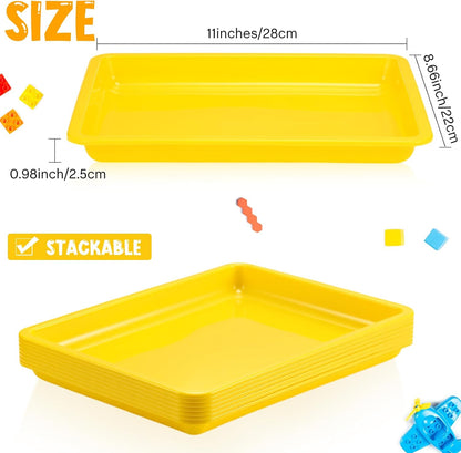 Maitys 24 Pcs Plastic Art Trays 11 x 8.7 x 1 Inch Activity Craft Tray Organizer Serving Tray Stackable Storage Sand Trays for School Painting Beads Crafts DIY Projects(Yellow)