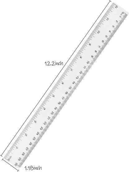 Clear Plastic 12 Inch Straight Ruler, Shatterproof With Inches and Centimeters for School Classroom, Home, or Office (2pcs)
