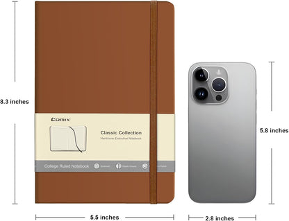 Comix 6 Pack Lined Journal Notebooks for Work, 240 Pages, 5.5"x8.3", Brown, Hardcover, A5 Medium College Ruled, Journaling Notebooks for Notes-taking, Fits for Office School Home