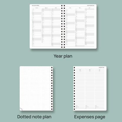 POPRUN Planner 2025-2026 (Medium - 6.5'' x 8.5'') Academic Weekly Calendar (July 2025 - June 2026) with Hourly Time Slots, Monthly Tabs, 100GSM Thick Papers, Spiral Leather Cover - Green