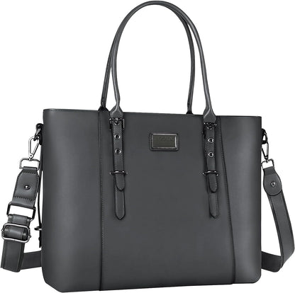 MOSISO PU Leather Laptop Tote Bag for Women, Waterproof Large Capacity Business Work Briefcase Shoulder Laptop Bag