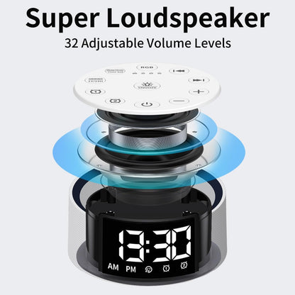 Brown Noise Machine Bedroom Alarm Clock Sound White Noise Machine Night Light with 30 Sleeping Sounds for Baby Kids Adults 2 Alarms Backup Battery 32-Level Vol 15 Wake up Sounds for Mild Heavy Sleeper