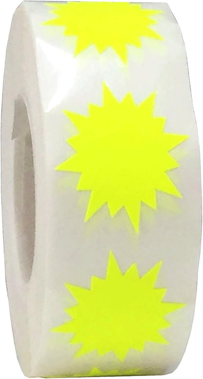 Fluorescent Yellow Color Coding Burst Labels for Organizing Inventory 1 Inch Round Circle Dots 500 Total Adhesive Stickers On A Roll