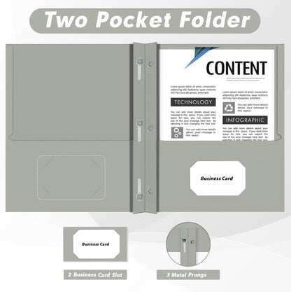 Two Pocket Folders, PANDRI 30 Pack Two Pocket Folders with Prongs, 3 Prong Folders Designed for Office and Classroom, Letter Size Grey