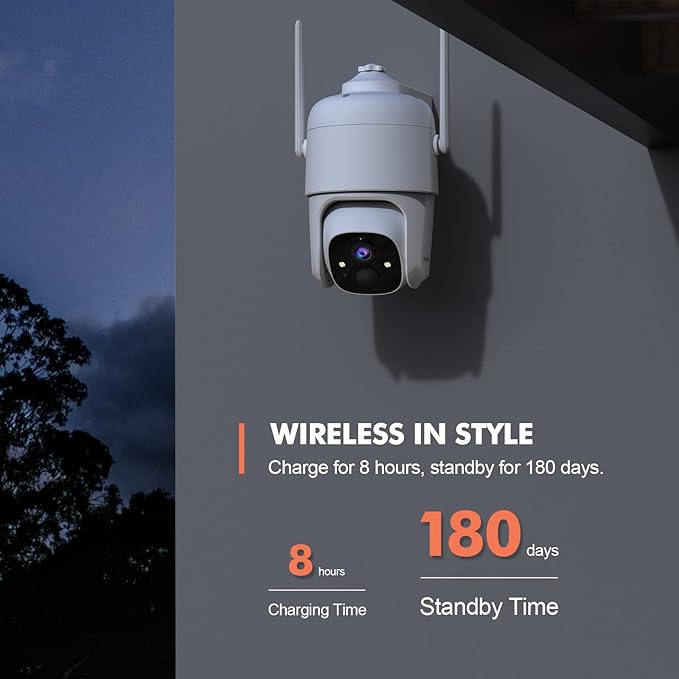 Dzees 360° PTZ Security Cameras Wireless Outdoor WiFi, 2K Battery Powered Home Security Camera Indoor, Spotlight & Siren, Color Night Vision, 2-Way Talk, AI Motion Detection, IP66 2-Pack
