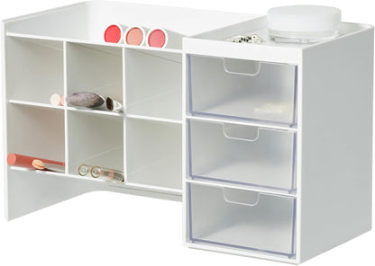 BLUE GINKGO Hive Stack Desk Organizer – Stackable Pen Holder, Stationary Organizer with Drawers - Office Storage, School Supplies, Makeup (Made in Korea, White Transperent)