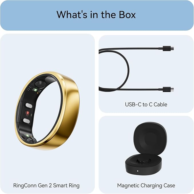RingConn Gen 2, World’s First Smart Ring with Sleep Apnea Monitoring, No APP Subscription, 12-Day Battery Life, Stress/Heart Rate/Women's Health Tracker, Android & iOS Compatible (Gold, Size 10)