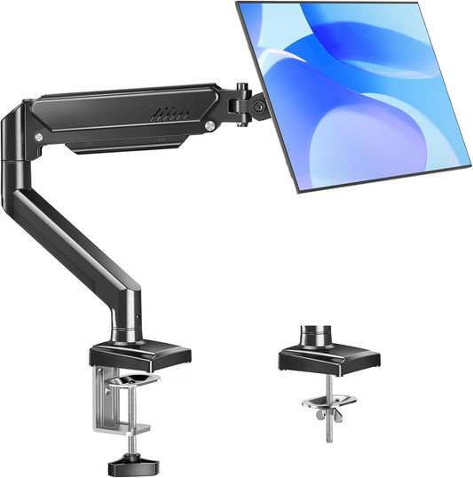 Monitor Arm for 13-32 inch Screens, Monitor Desk Mount, Adjustable Height, VESA Mount with Clamp & Grommet Bases, Freelift Black