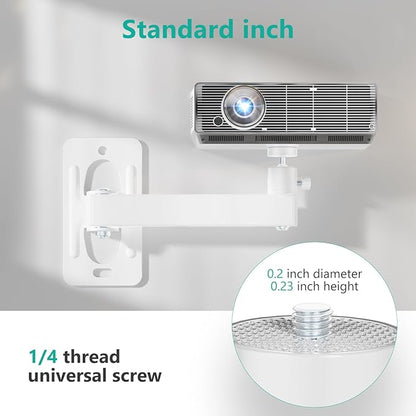 WALI Mini Porjector Wall Mount, Wall Projector Mount for 1/4" M4 M6 Screws, Fully Adjustable Projector Hanging Bracket Ceiling Mount Holder Holds up 4.4lbs, White (1330LM-PMWS)