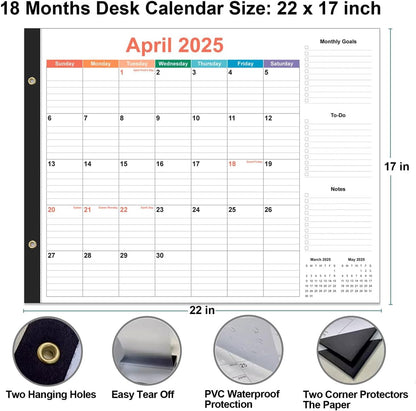 Large Desk Calendar 2025-2026 - 22" x 17" Desk Calendar from April 2025 - June 2026, Desktop Pad Calendar Perfect for Planning and Organizing In Your Home, School or Office, Colorful