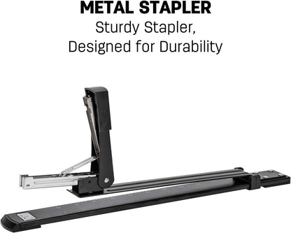 Deli Long Reach Stapler with 1000 Staples, 20 Sheet Capacity, Long Arm Standard Staplers for Booklet or Book Binding, Black