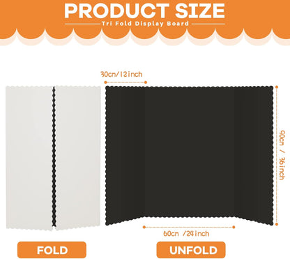 Henoyso 8 Pieces Tri Fold Poster Board Lightweight Fold Presentation Board for Science Fair Display(36 x 48 Inch,Black)