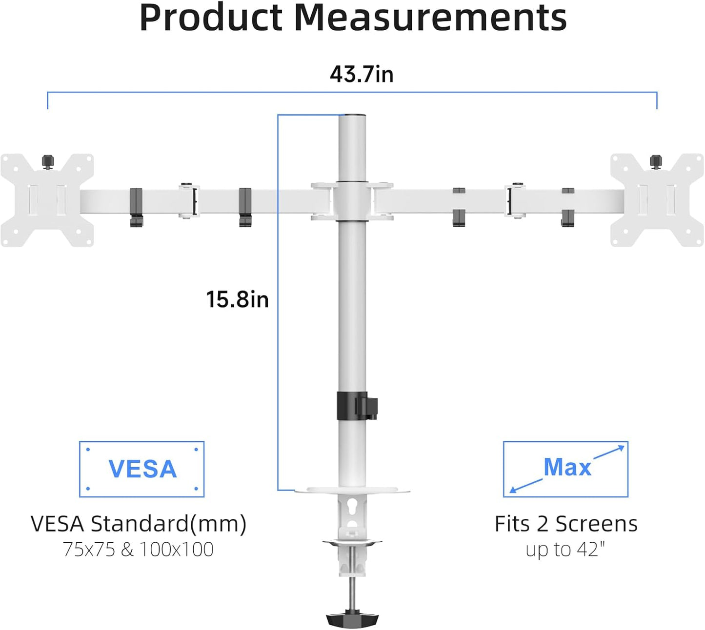 Suptek Dual Monitor Desk Mount, Adjustable Dual Monitor Arm for 2 Monitor Screens up to 42 inch, Extra Tall 15.75" Pole Monitor Stand for Desk, Holds up to 22 lbs,White(MD9442LW)