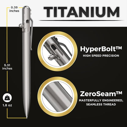 BASTION® Luxury Slim Bolt Action Pen, Durable EDC Pen with Fine Tip, Professional Ballpoint Pen for School and Work - Titanium