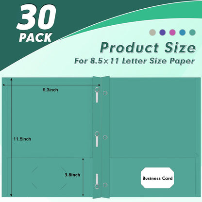 Two Pocket Folders, PANDRI 30 Pack Two Pocket Folders with Prongs, Designed for Office and Classroom, Assorted 5 Dark Colors 2 Pocket 3 Prong Folders