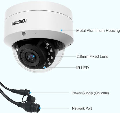 4MP IP PoE Camera, Vandal-Proof Dome Security Surveillance Camera, 2.8mm Lens 110° View, Built-in Mic, IP67, Night Vision 100ft, Human/Vehicle Detection, No PT Supported. IND4FR54A