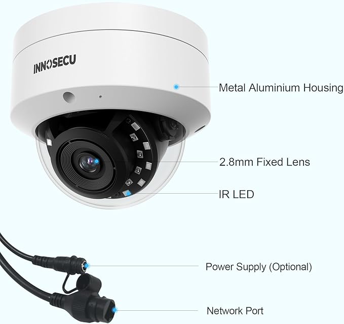 8MP Dome PoE Camera, IP Security Surveillance Camera @30fps, Vandal-Proof IK10, Waterproof IP67, Built-in Mic, 2.8mm Lens 110°, Human & Vehicle Detection, No PT Supported. IND8VR54A (White)